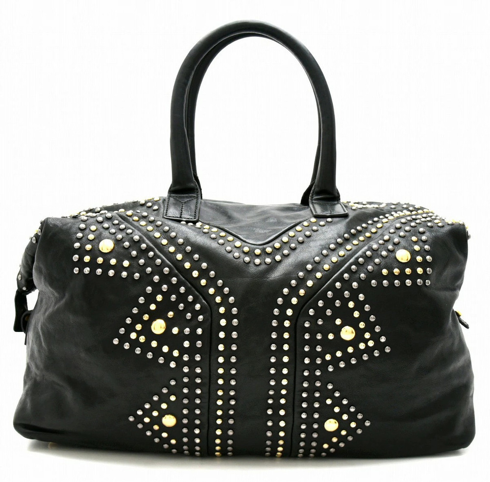 Saint Laurent Yves YSL Easy Lock Handbag Tote Black Studs
